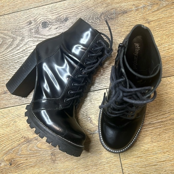 Jeffrey Campbell Legion Black Leather Lace Up Chunky Ankle Boots Size 8.5M - Picture 2 of 10